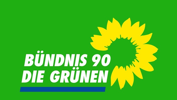 Parteilogo von Bündnis 90/Die Grünen mit den stilisierten Blütenblättern einer Sonnenblume