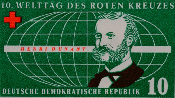 Henry Dunant, Portrait auf einer Briefmarke zum 10. Welttag des Roten Kreuzes