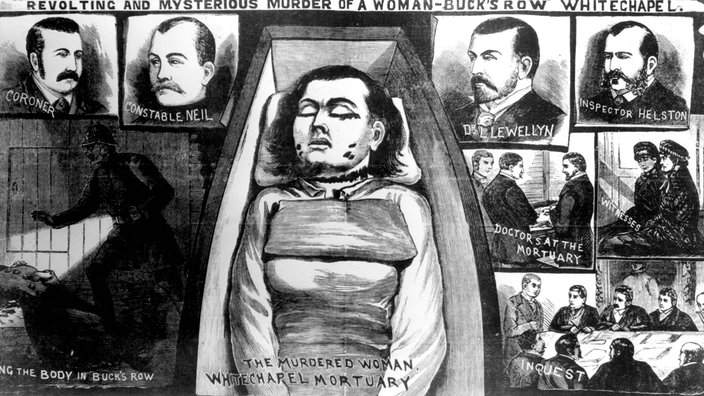 Der Ausschnitt aus einer Illustration der "Police News" aus dem Jahr 1888 zeigt die Ermordung einer Prostituierten durch "Jack the Ripper"