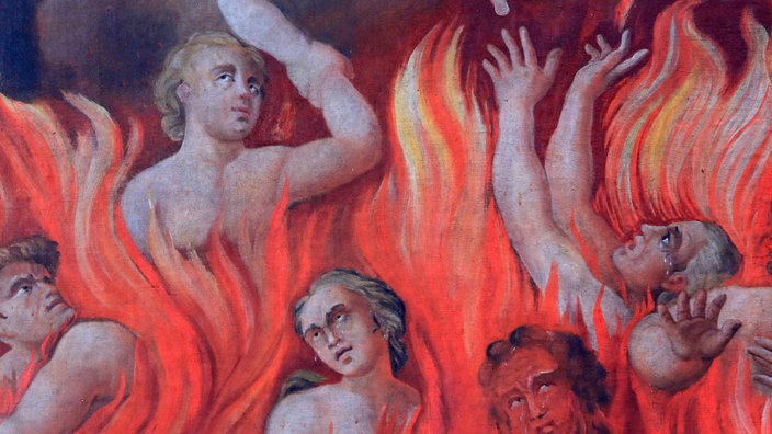 Gemälde "Die Seelen im Fegefeuer" in der französischen Kirche Saint-Nicolas de Véroce