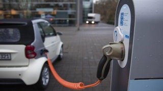 Elektroauto wird an Stromtankstelle aufgeladen.